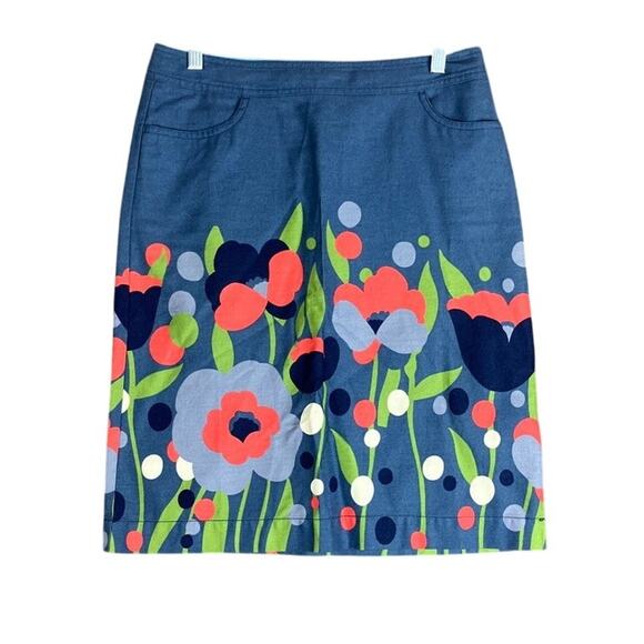 Boden Womens Skirt Blue Floral 100% Cotton Pull On Side Zip 6 Long - Picture 1 of 10